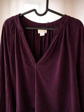 Anthropologie Deep Plum V-Neck Long Sleeve Top